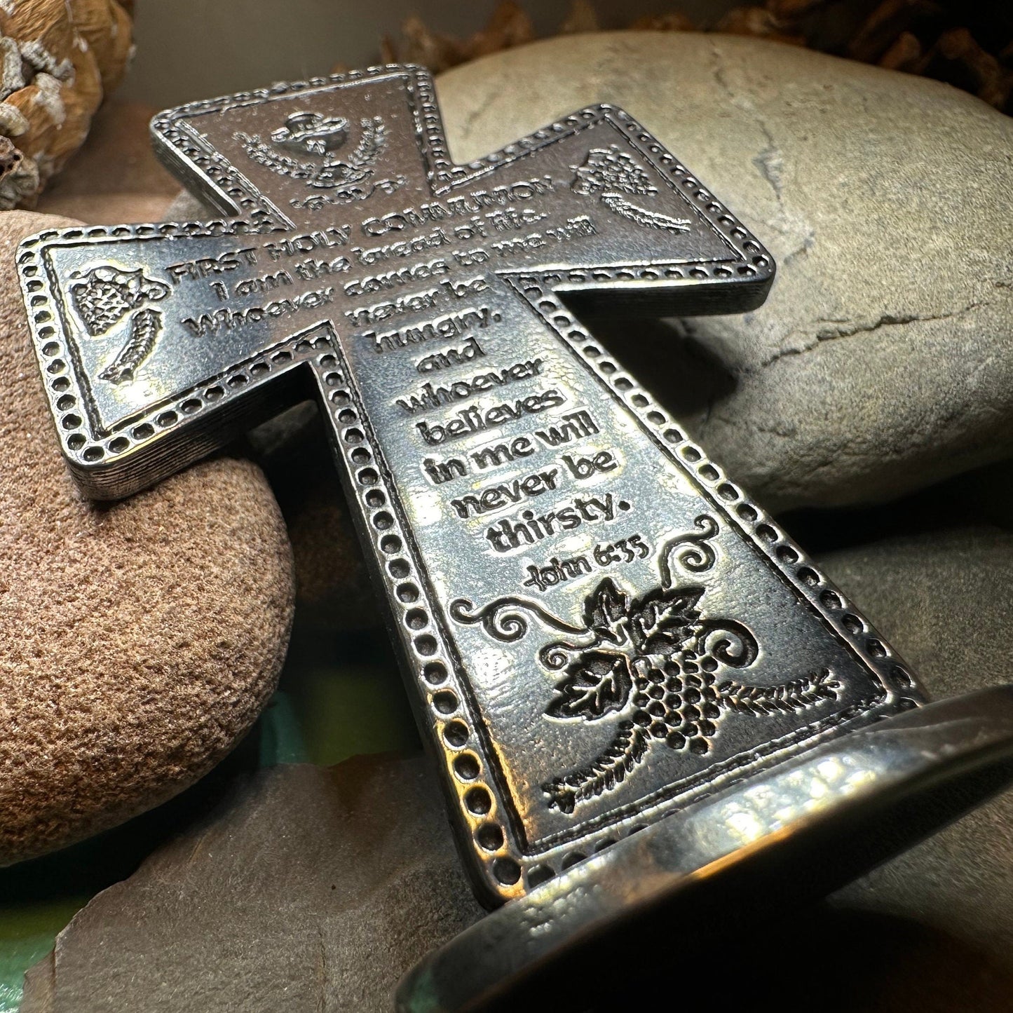 First Communion Standing Cross, Christian Gift, Pewter Celtic Cross, Communion Gift, Child's Cross Gift, Religious Prayer