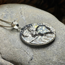 Load image into Gallery viewer, Rabbit Necklace, Nature Jewelry, Full Moon Pendant, Hare Necklace, Bunny, Animal Jewelry, New Beginnings, Inspirational Gift, Wiccan Jewelry