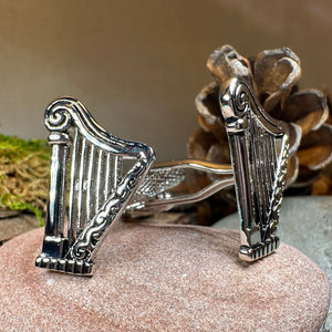 Irish Harp Cuff Links, Ireland Jewelry, Men's Celtic Jewelry, Music Jewelry Gift, Groom Gift, Boyfriend Gift, Husband Gift, Cool Cufflinks