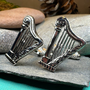 Irish Harp Cuff Links, Ireland Jewelry, Men's Celtic Jewelry, Music Jewelry Gift, Groom Gift, Boyfriend Gift, Husband Gift, Cool Cufflinks