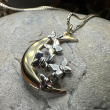 Load image into Gallery viewer, Moon Necklace, Butterflies Pendant, Celestial Jewelry, Mystical Jewelry, Silver Butterfly Jewelry, Gothic Pendant, Crescent Moon Pendant