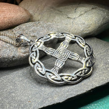 Load image into Gallery viewer, Saint Brigid's Cross, Celtic Cross Necklace, Irish Pendant, Anniversary Gift, Religious Jewelry, Silver Wiccan Jewelry, St. Bridget's Cross