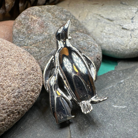 Load image into Gallery viewer, Penguin Brooch, Mother and Child Jewelry, Sterling Silver Brooch, Animal Pin, Family Pin, Mom Gift, Mothers Day Gift, Artisan Pin, Penguins