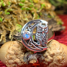 Load image into Gallery viewer, Celtic Owl Moon Ring