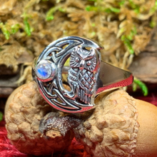 Load image into Gallery viewer, Celtic Owl Moon Ring