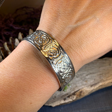 Load image into Gallery viewer, Celtic Knot Pewter Cuff Bracelet