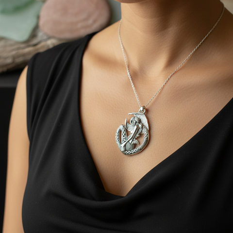 Load image into Gallery viewer, Ireland Celtic Mermaid Necklace in Sterling Silver