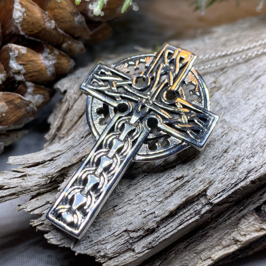 Braddan Scottish Celtic Cross Necklace in Sterling Silver — view 2