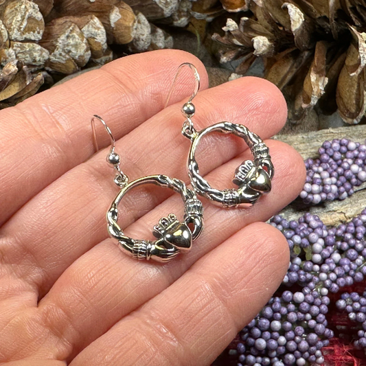 Elegant Irish Claddagh Earrings in Sterling Silver