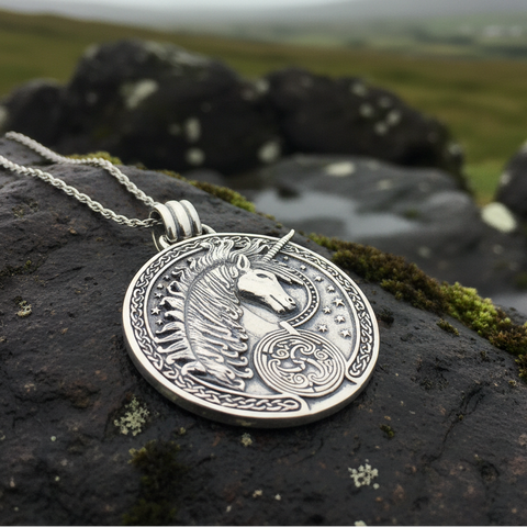 Load image into Gallery viewer, Celtic Unicorn Necklace in Sterling Silver