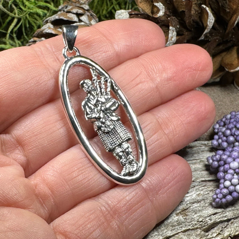 Load image into Gallery viewer, Proud Scottish Bagpiper Necklace in Sterling Silver