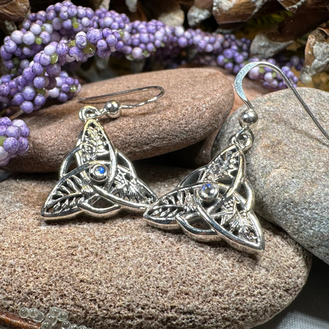 Load image into Gallery viewer, Oak Ash Thorn Trinity Knot Earrings with Moonstones