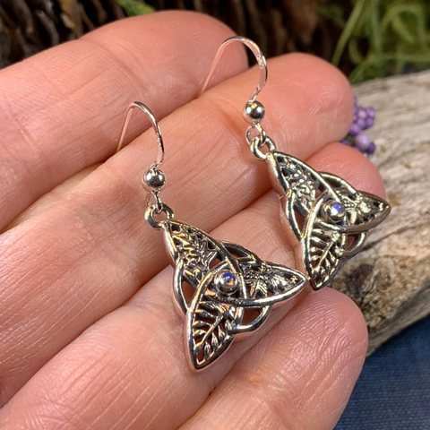 Load image into Gallery viewer, Oak Ash Thorn Trinity Knot Earrings with Moonstones