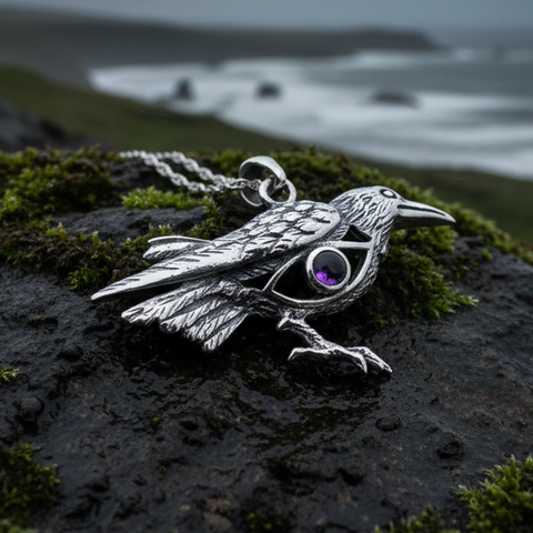 Load image into Gallery viewer, Rona Raven Necklace in Sterling Silver