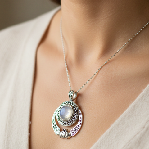 Load image into Gallery viewer, Morna Irish Claddagh Necklace in Sterling Silver
