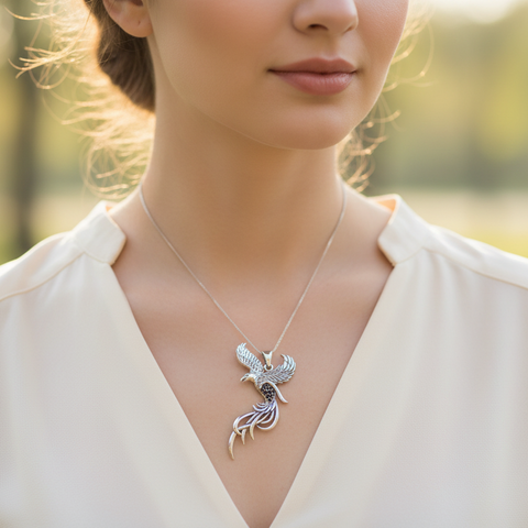 Load image into Gallery viewer, Firebird Phoenix Necklace in Sterling Silver