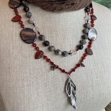 Load image into Gallery viewer, Red Skies Feather Long Necklace