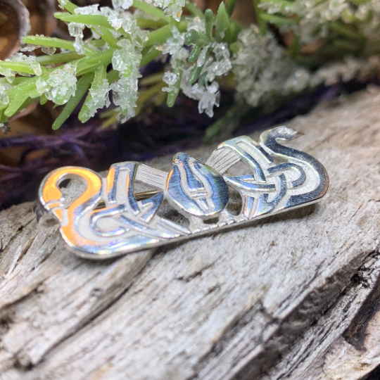 Sterling Silver Three Nornes Swan Brooch - Handmade in Scotland