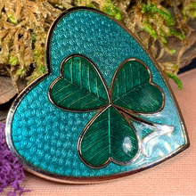 Load image into Gallery viewer, Enamel Shamrock Heart Brooch