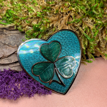 Load image into Gallery viewer, Enamel Shamrock Heart Brooch