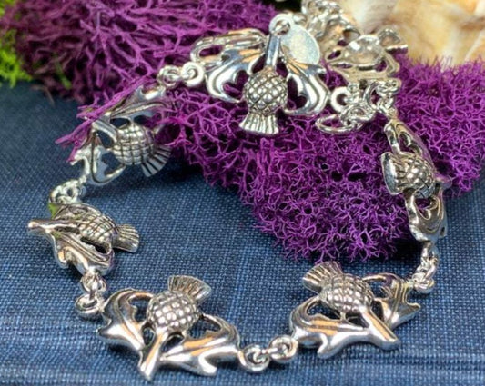 Cheerful Scottish Thistle Bracelet in Sterling Silver
