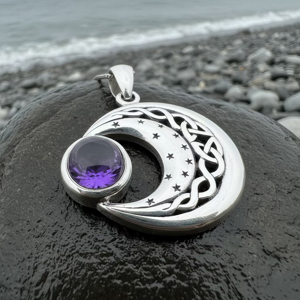 Dianthe Celtic Moon Necklace in Sterling Silver