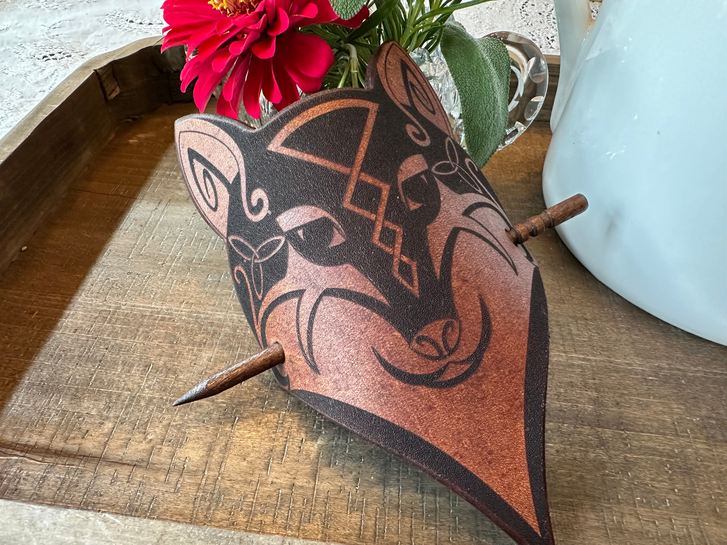 Celtic Wolf Leather Hair Slide for Women
