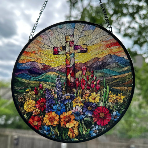 Load image into Gallery viewer, Wildflowers New Beginnings Cross Suncatcher
