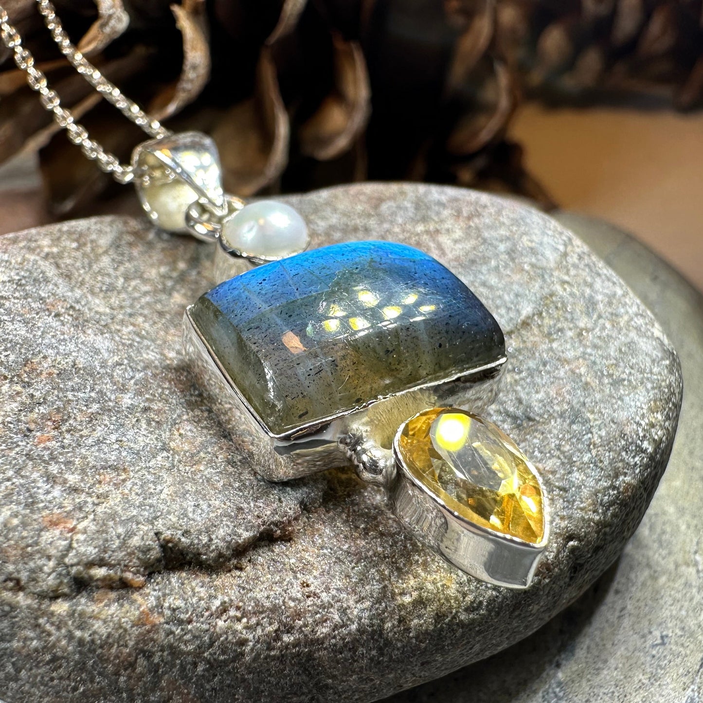 Citrine Blue Labradorite Necklace — view 5