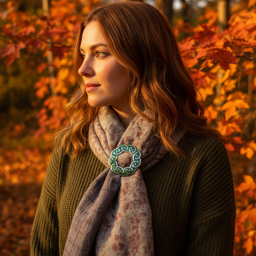 Enamel Green Celtic Knot Scarf Ring