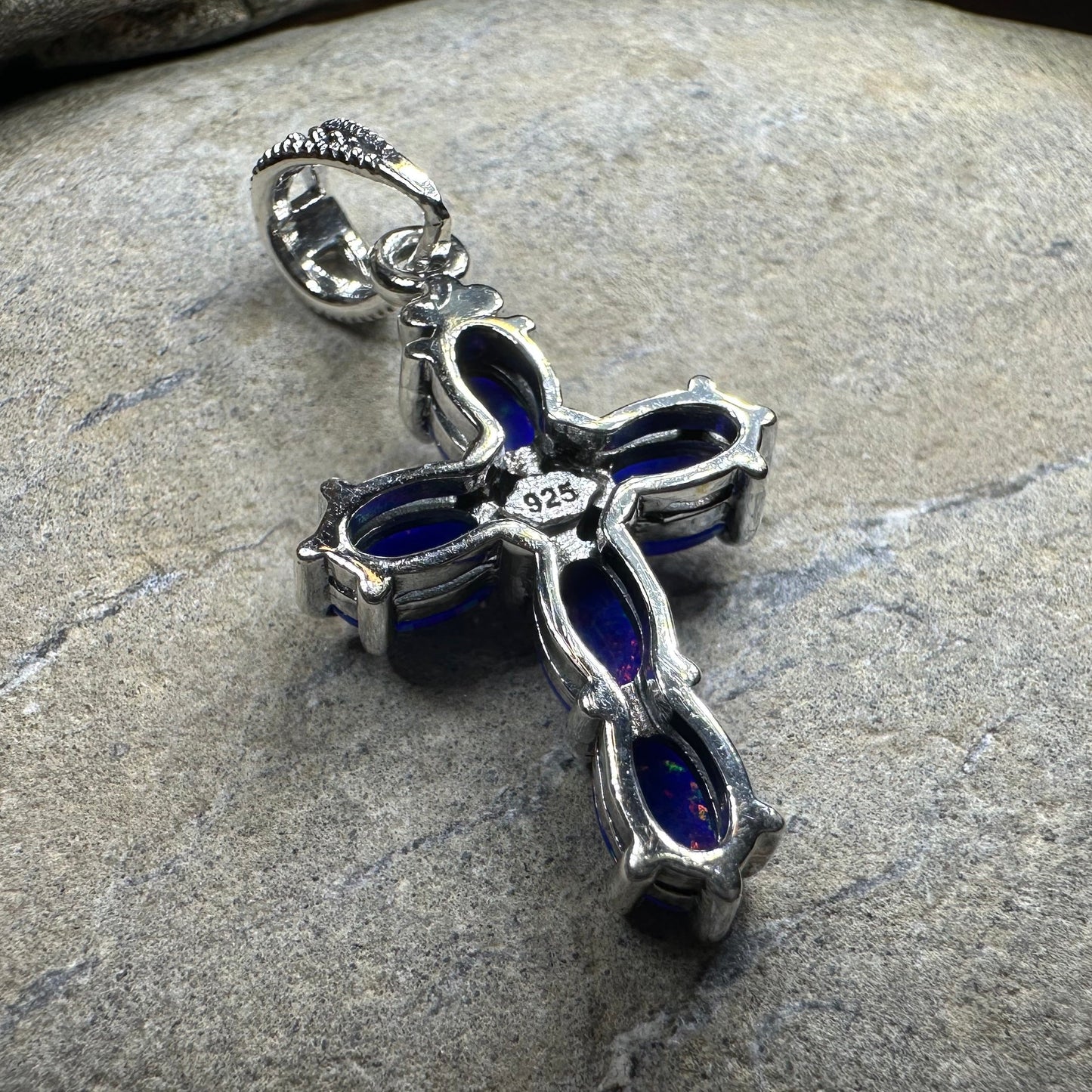 Rhosyn Opal Cross Necklace in Sterling Silver