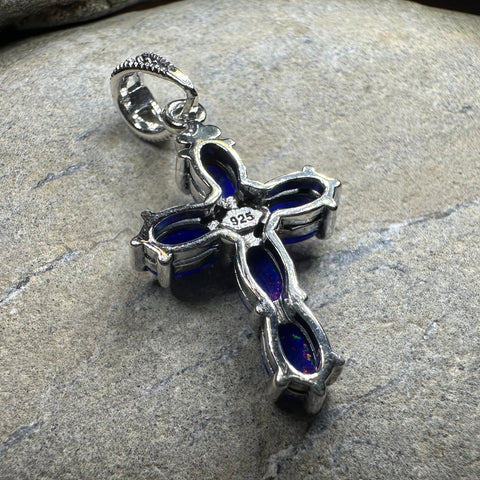 Load image into Gallery viewer, Rhosyn Opal Cross Necklace in Sterling Silver

