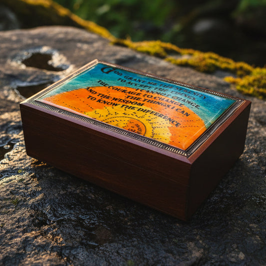 Serenity Prayer Sunrise Keepsake Box - Handmade Wooden Box