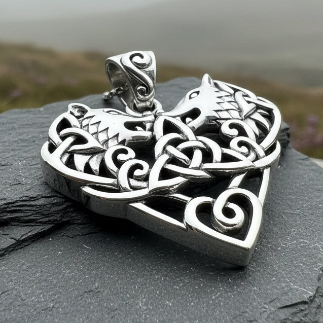 Celtic Wolf Love Necklace in Sterling Silver