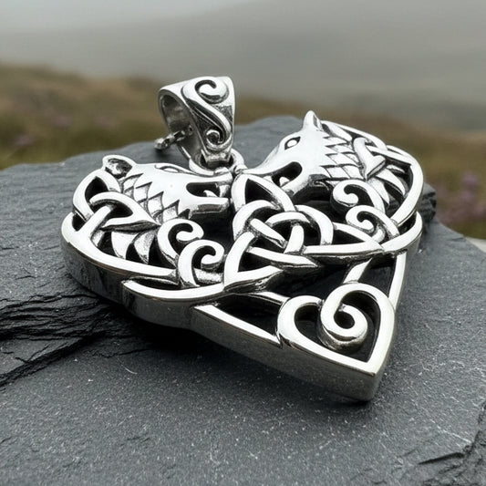 Celtic Wolf Love Necklace in Sterling Silver
