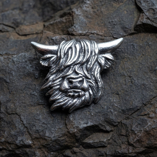 Pewter Highland Cow Lapel Pin - Handmade in Scotland