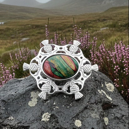 Heathergems Scottish Thistle Oval Brooch - Handmade in Scotland — view 7