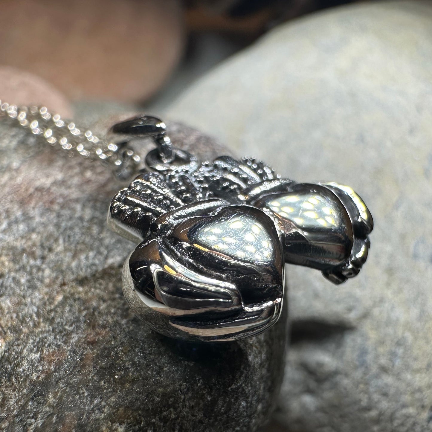 Croi Double Heart Irish Claddagh Necklace in Sterling Silver