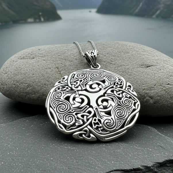 Pictish Triple Celtic Wolf Necklace in Sterling Silver