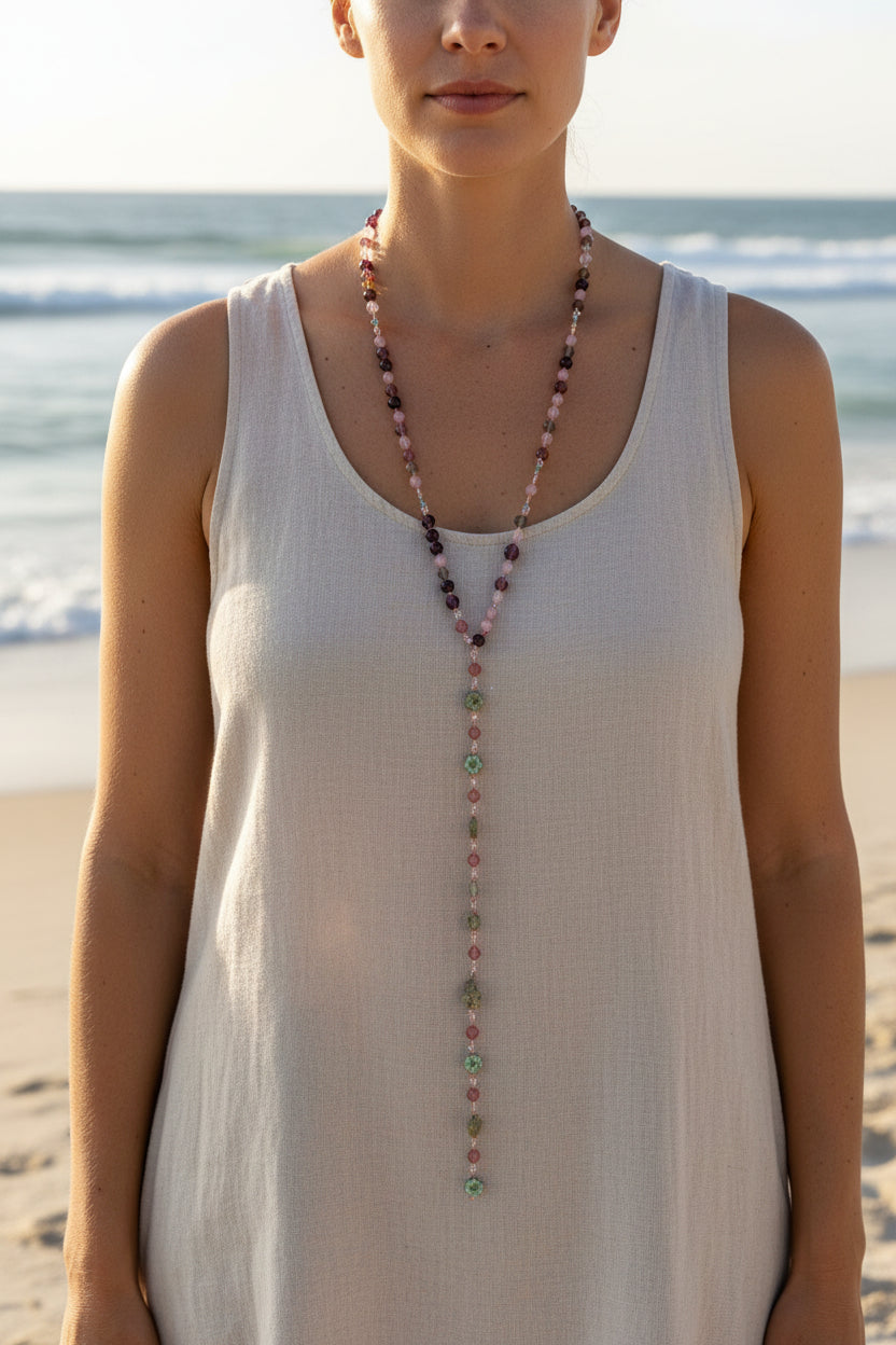 Pink Rose Y Long Necklace