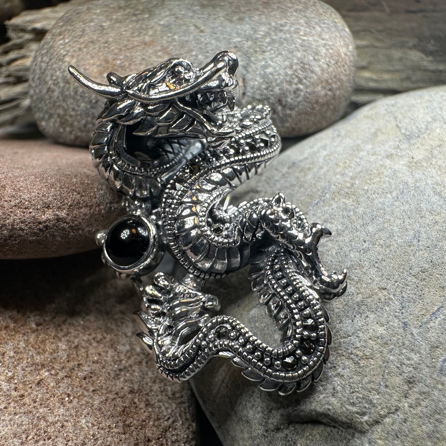 Celtic Rising Dragon Brooch in Sterling Silver