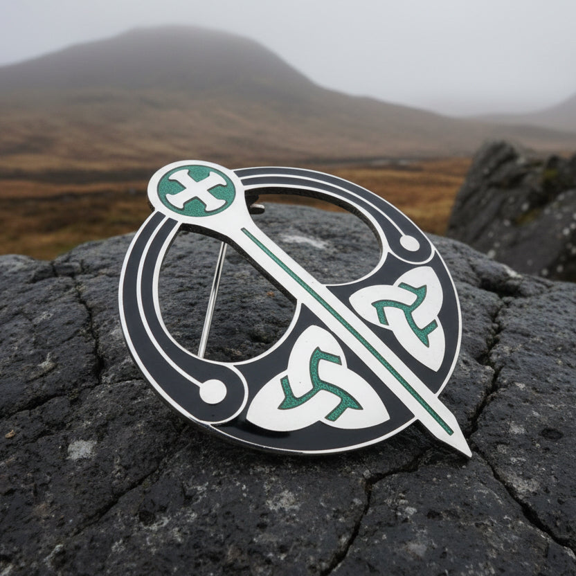 Enamel Celtic Trinity Knot Tara Brooch in pewter