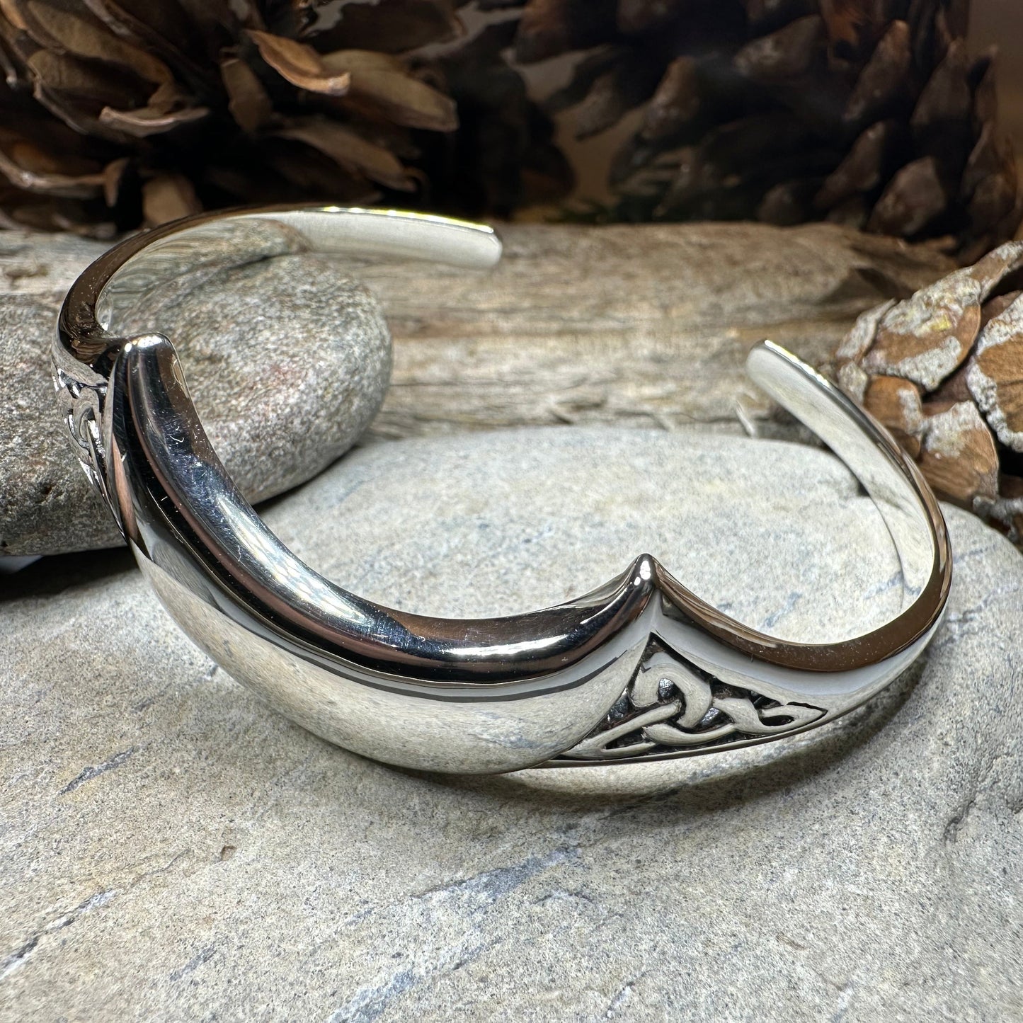 Lucina Celtic Moon Cuff Bracelet in Sterling Silver — view 7