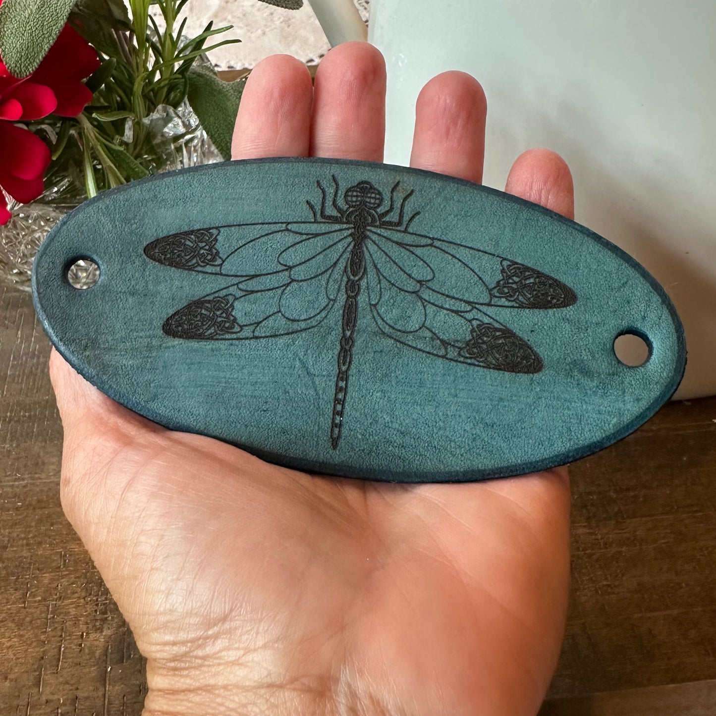 Celtic Dragonfly Leather Hair Slide for Women