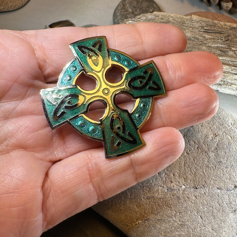Enamel Celtic Cross Brooch