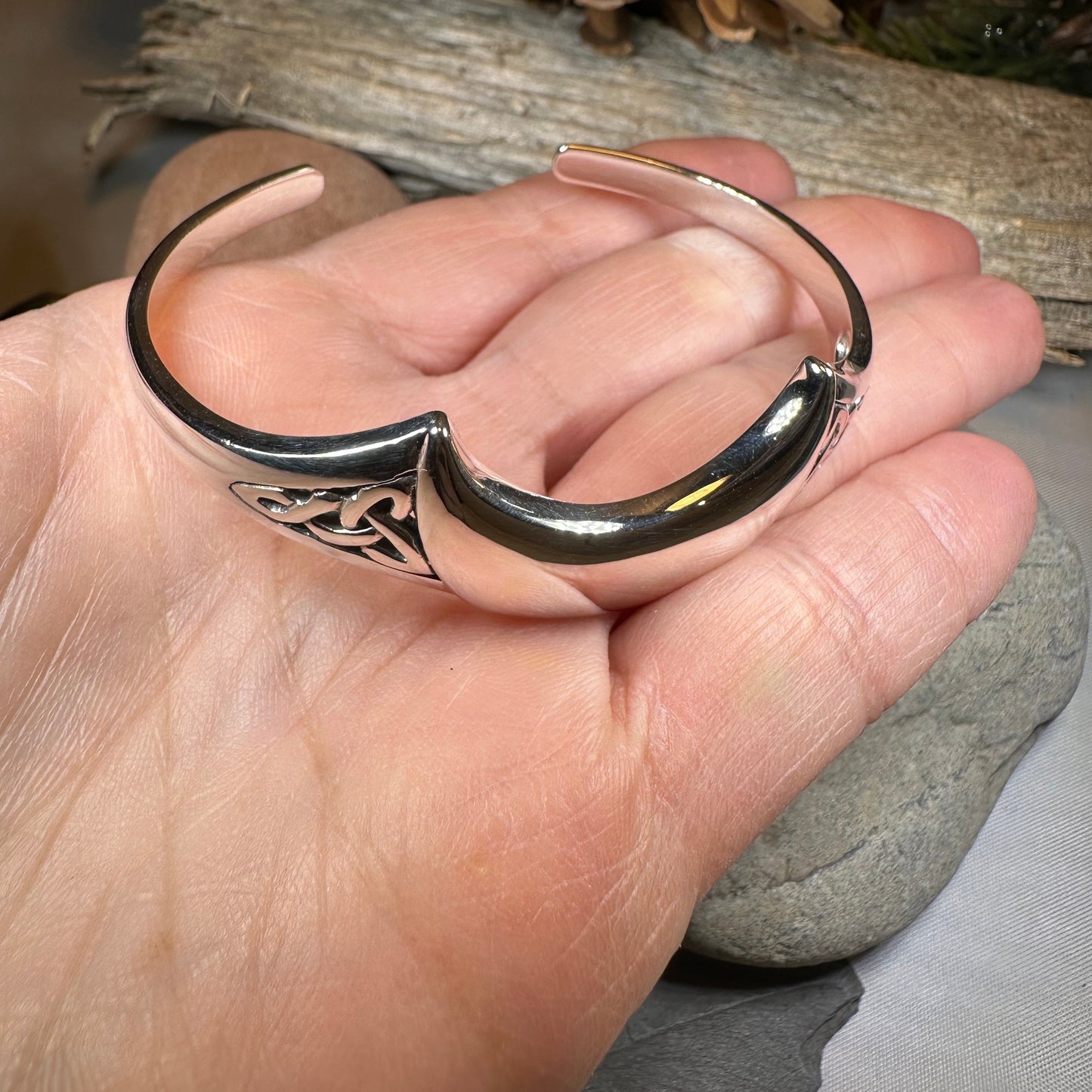 Lucina Celtic Moon Cuff Bracelet in Sterling Silver — view 10