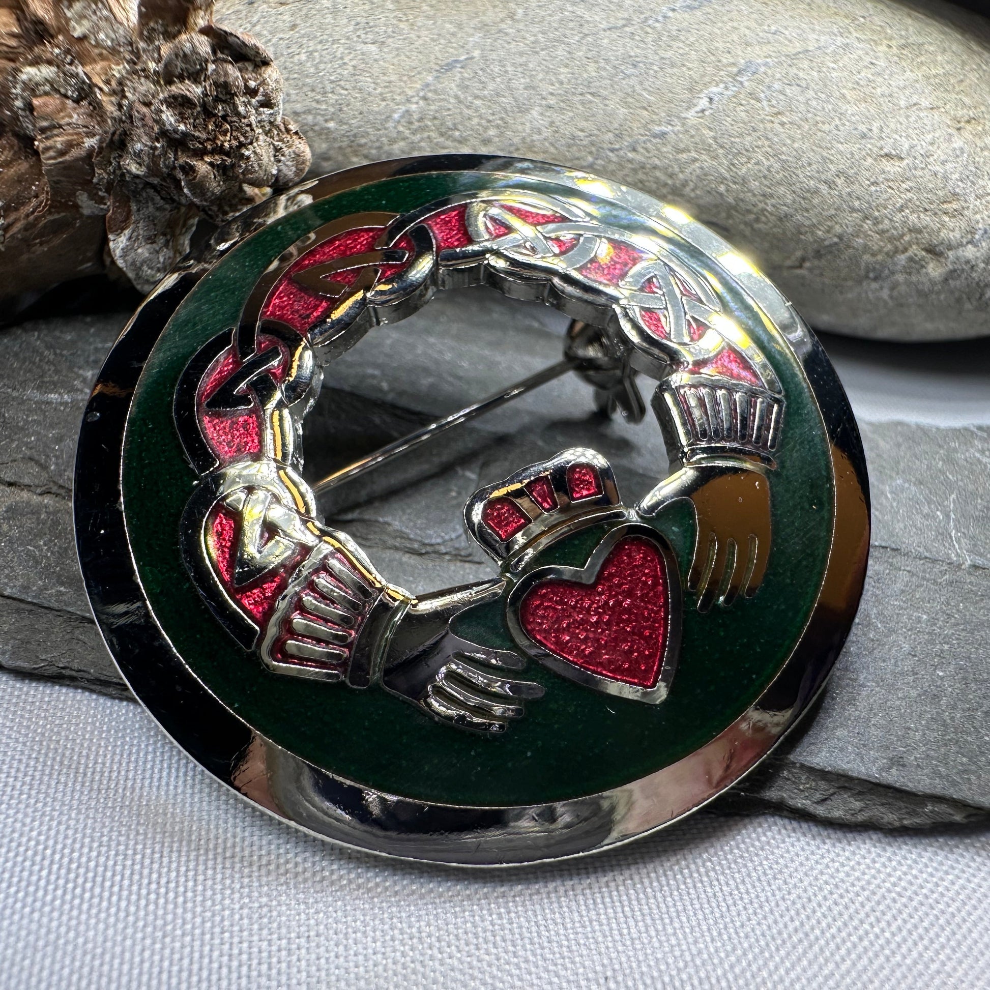 Enamel Irish Claddagh Brooch — view 4