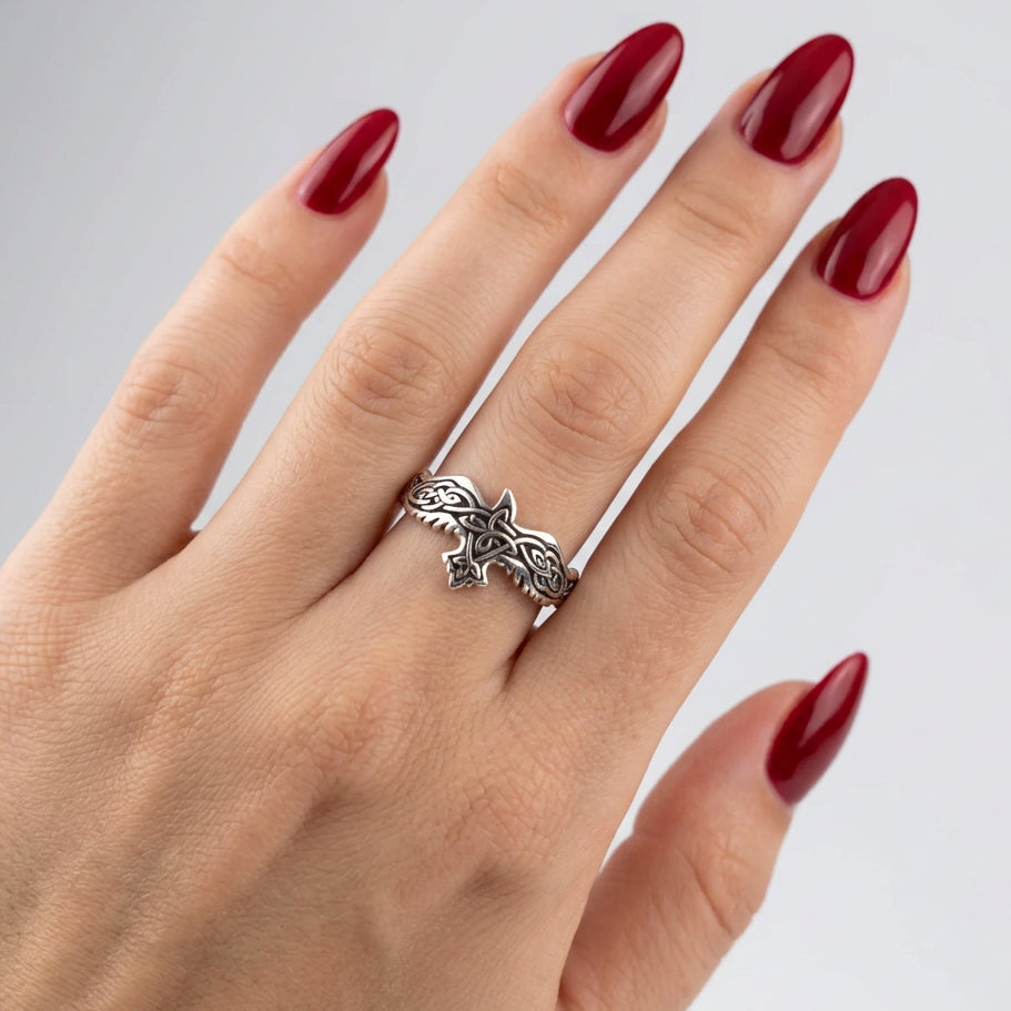 Totem Celtic Raven Ring in Sterling Silver
