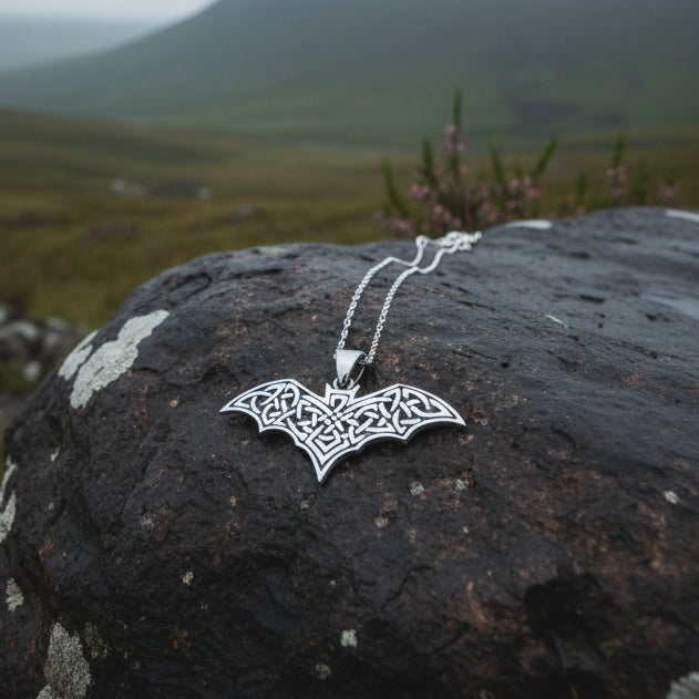Nighthawk Celtic Bat Necklace in Sterling Silver
