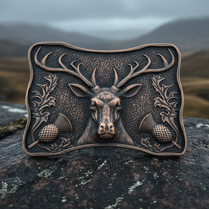 Thistle & Stag Kilt Belt Buckle - Handmade in Scotland